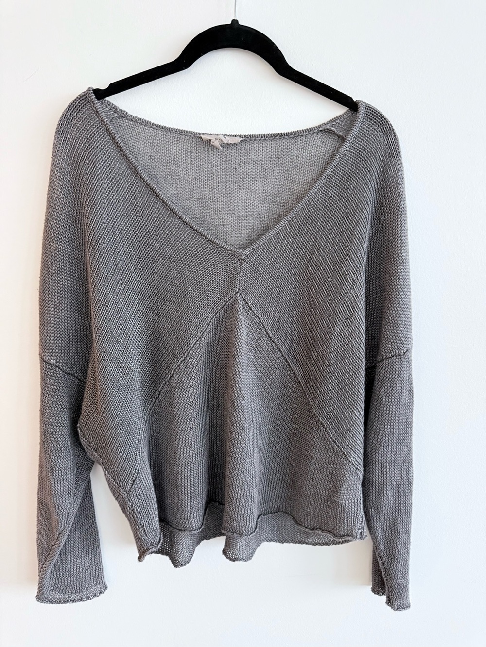 Helmut Lang Grey Scoop Neck Linen Knit Sweater